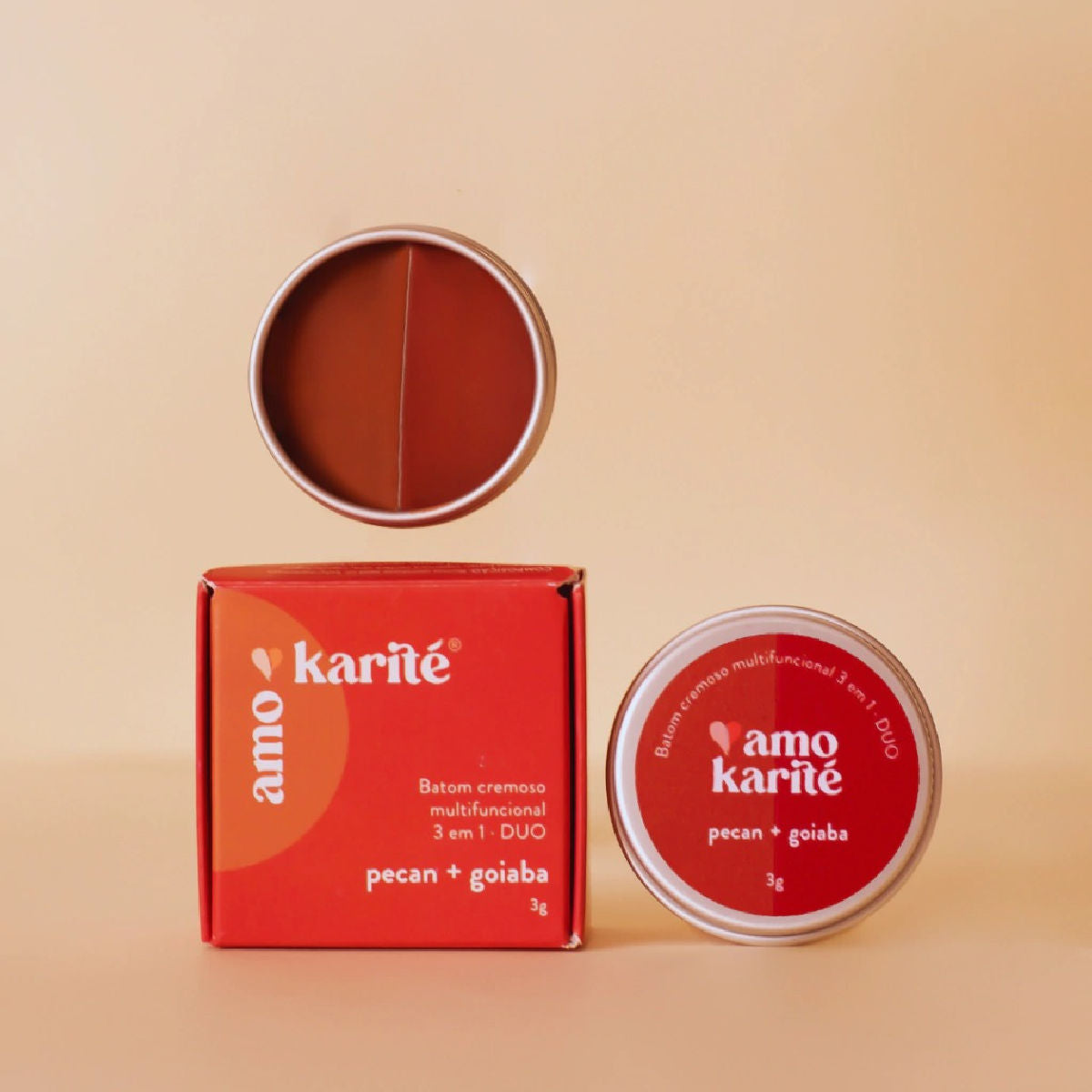 DUO Batom Cremoso Multifuncional 3 em 1 Goiaba + Pecan AmoKarité