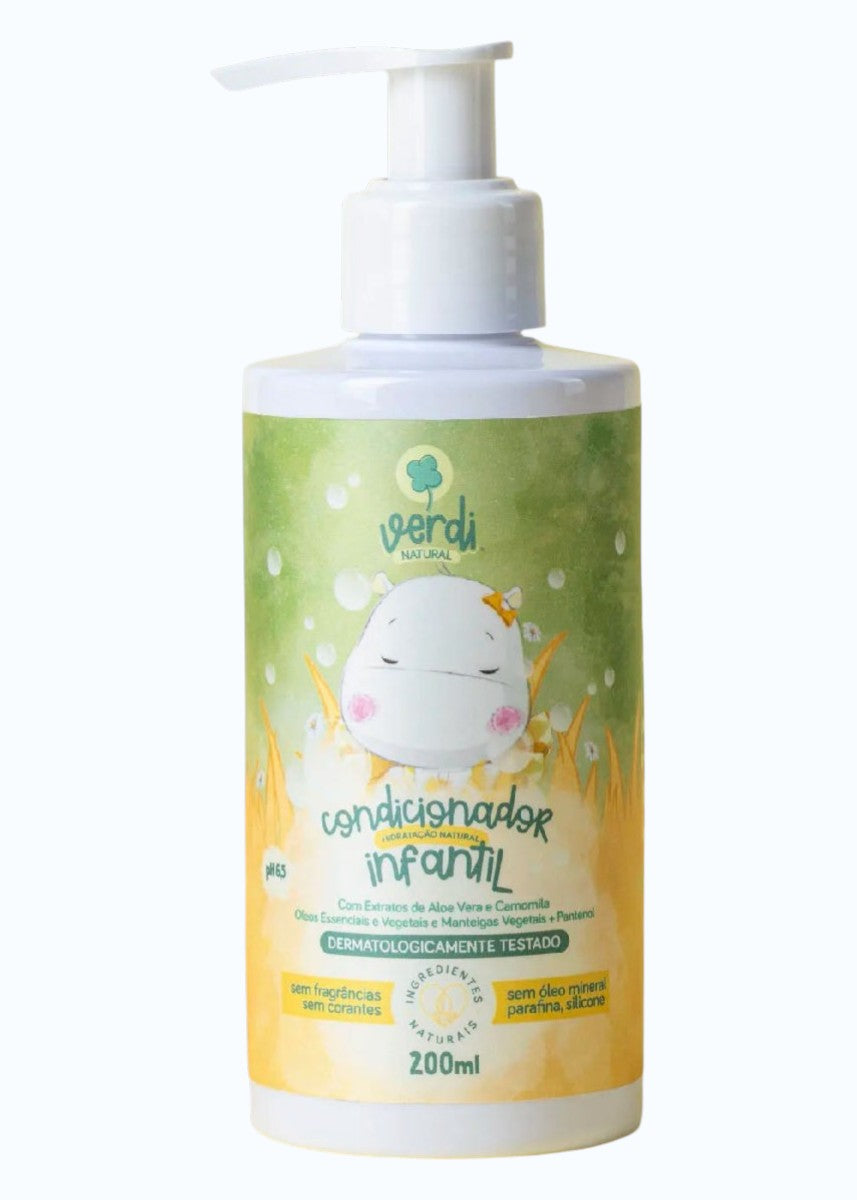 Condicionador Infantil Natural Extrato de Aloe Vera e Camomila Óleos Essenciais e Vegetais Manteigas e Pantenol