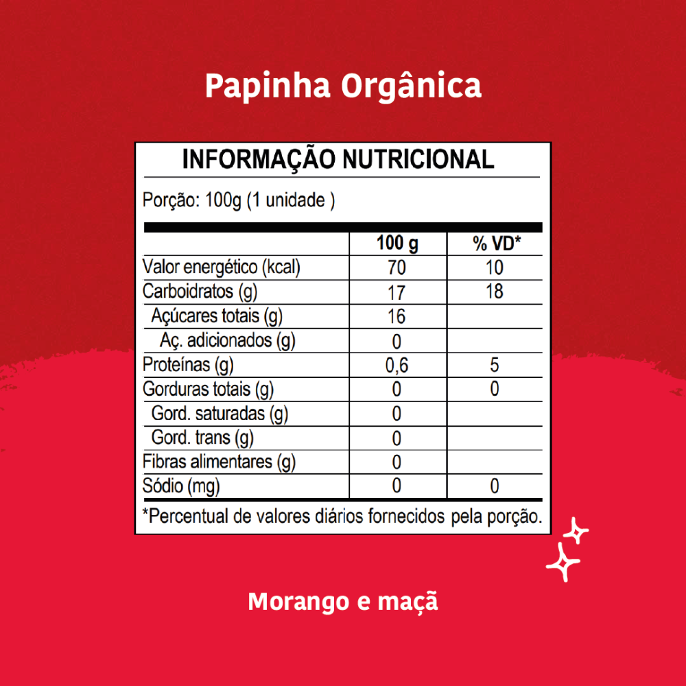 Kit 5 uni Papapa Papinha Orgânica Maçã e Morango 100g+6Meses