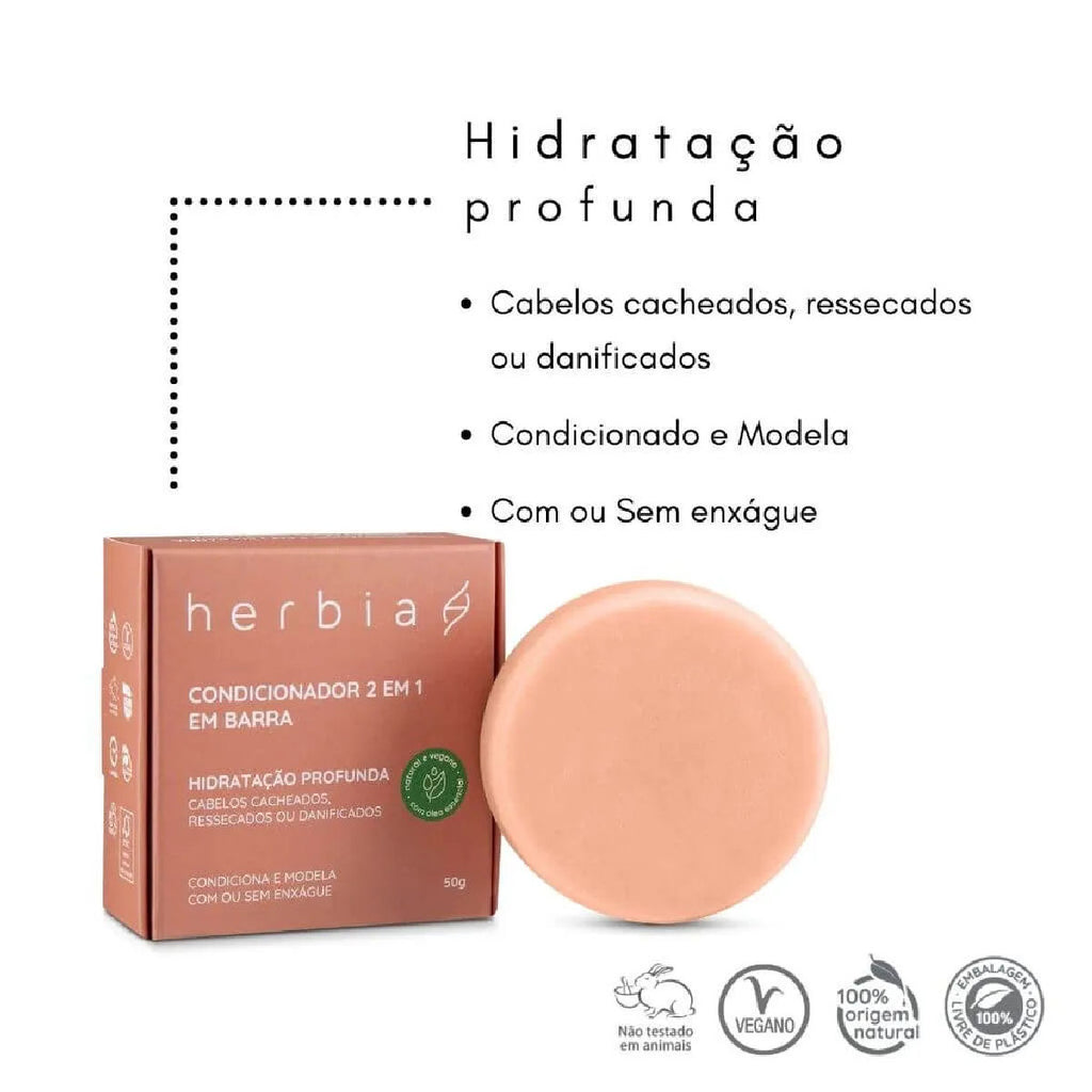 Condicionador 2 Em 1 em Barra Hidratação Profunda Herbia 50g