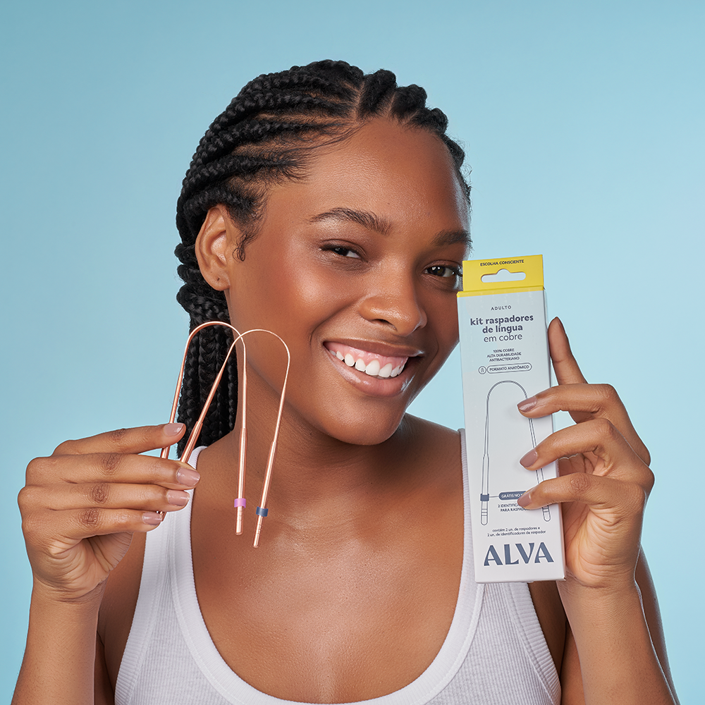 Kit Raspador de Língua de Cobre Alva + Identificador de Raspador