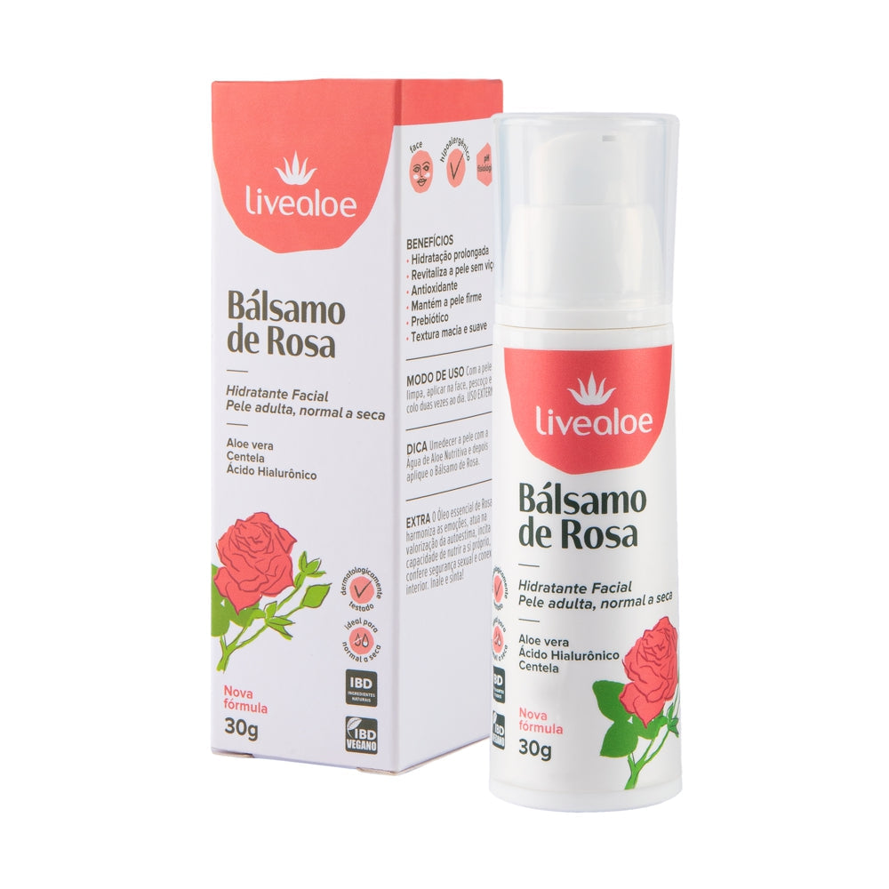 Balsamo de Rosas Livealoe 30g - Hidratante Facial Natural Pele Madura Seca