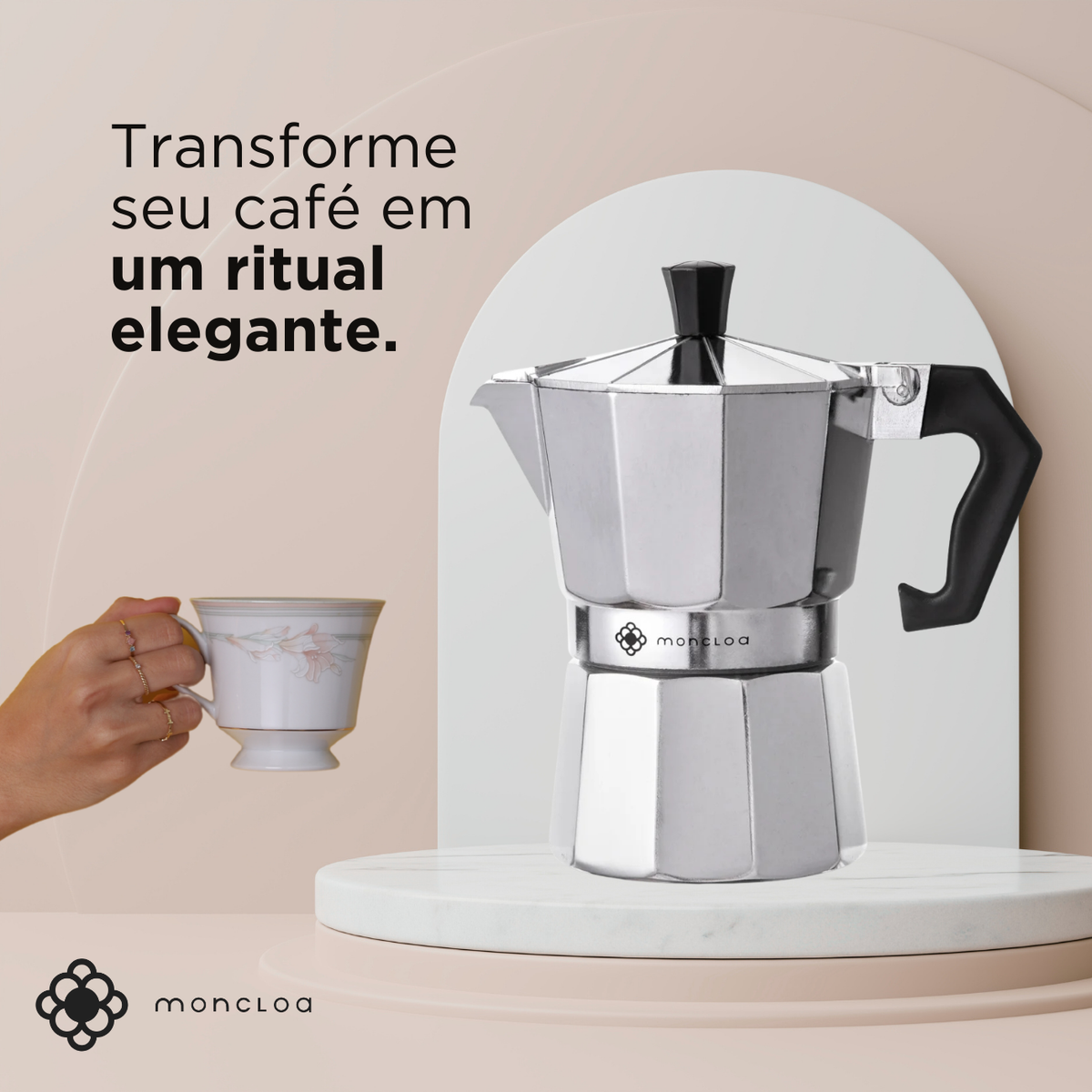 Cafeteira Classic Moka Moncloa 6 Xicaras 240ml Italiana Aco Inox Preta