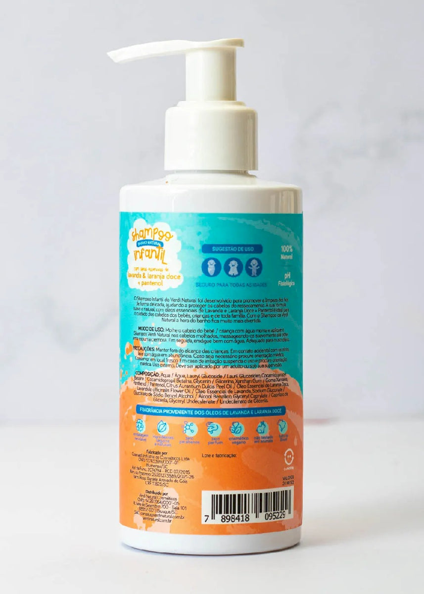 Shampoo Infantil Natural com Óleos Essenciais de Lavanda Laranja Doce + Pantenol