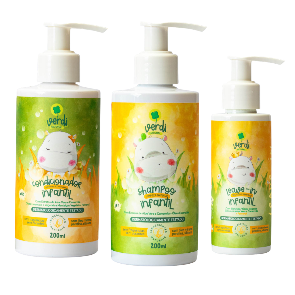 Kit Shampoo + Condicionador + Leave In Creme de Pentear Infantil Aloe Vera