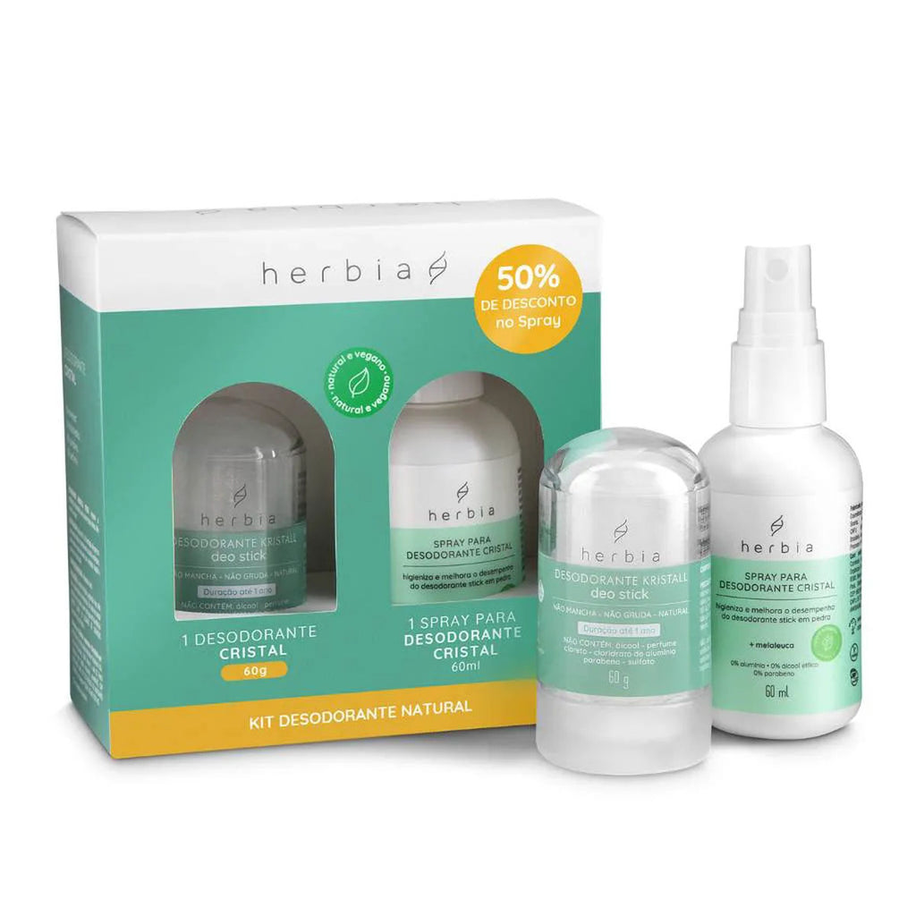 Kit Desodorante Stick Cristal 60g + Spray Higienizante Herbia