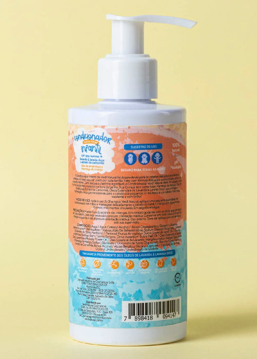 Condicionador Infantil Natural com Óleos Essenciais Lavanda e Laranja Doce e Extrato de Camomila