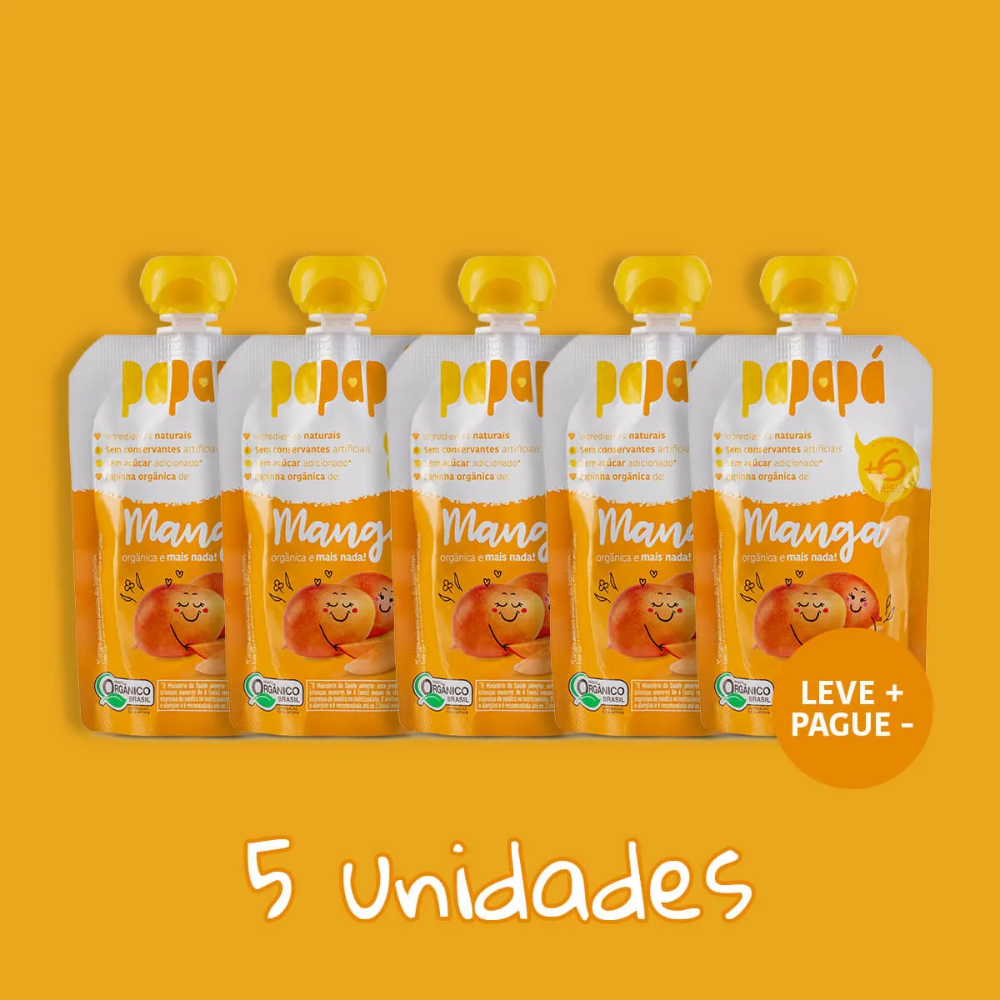 Kit 5 uni Papapa Papinha Orgânica Manga Sem Açúcar 100g+6Meses