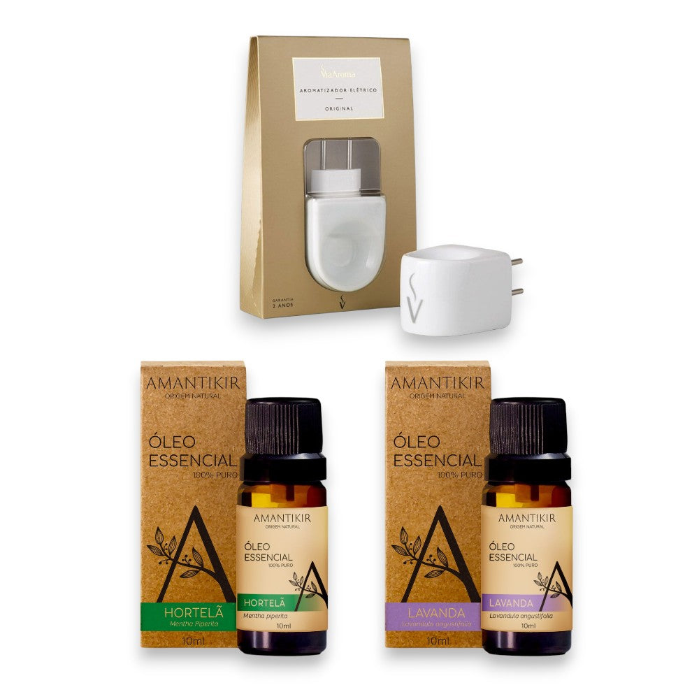 Kit Essencial Trio (Hortelã + Lavanda + Difusor)