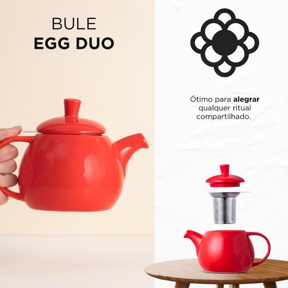Bule de Chá de Cerâmica com Infusor Egg Duo Teapot Moncloa Vermelho 790ml