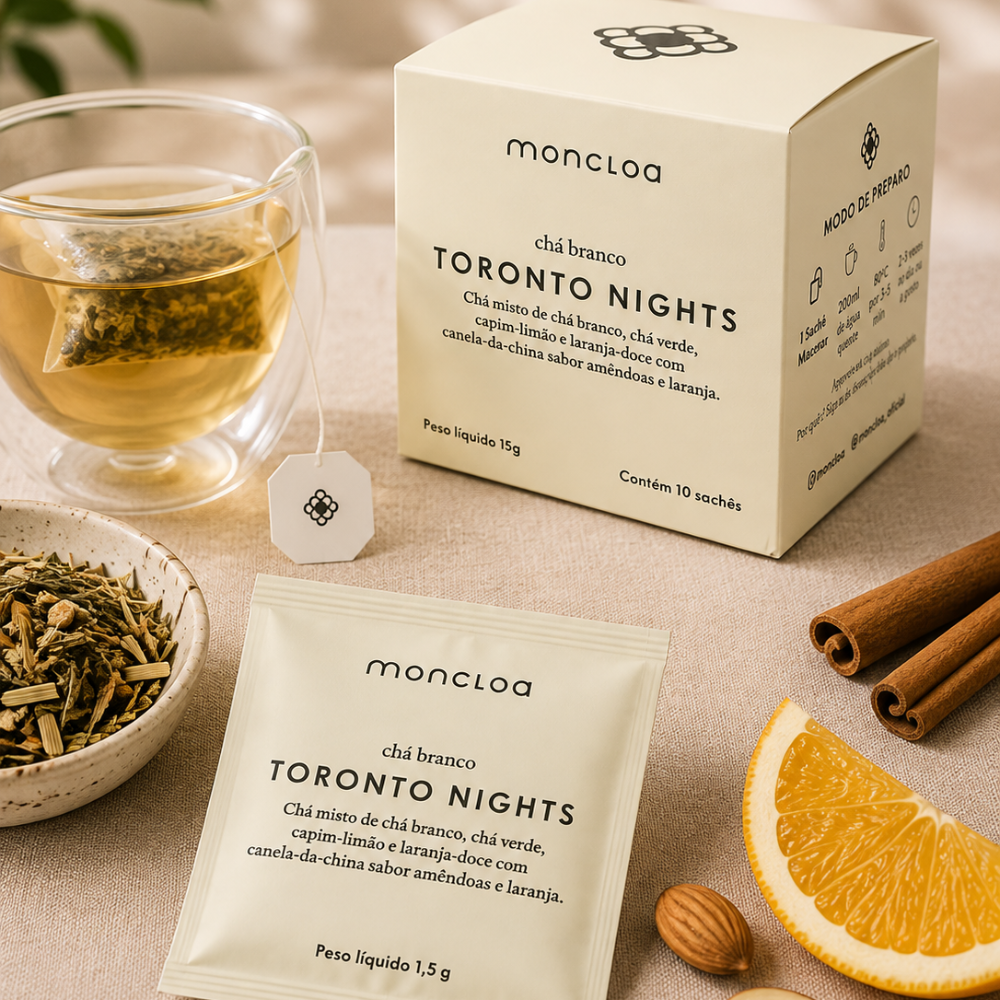 Chá Branco Toronto Nights Moncloa 15g caixa c/ 10 sachês