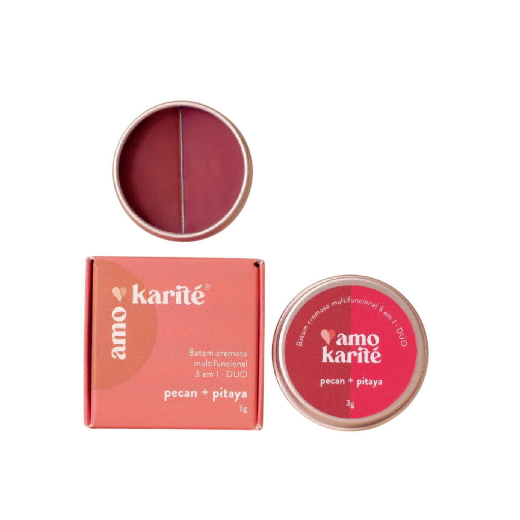 DUO Batom Cremoso Multifuncional 3 em 1 Pitaya + Pecan AmoKarité
