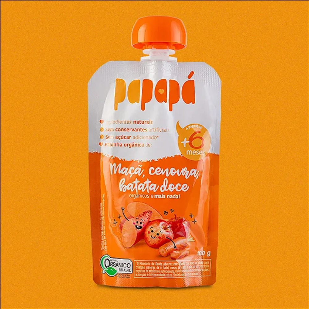Kit 5 uni Papapa Papinha Orgânica Maca, Batata-Doce e Cenoura 100g+6Meses