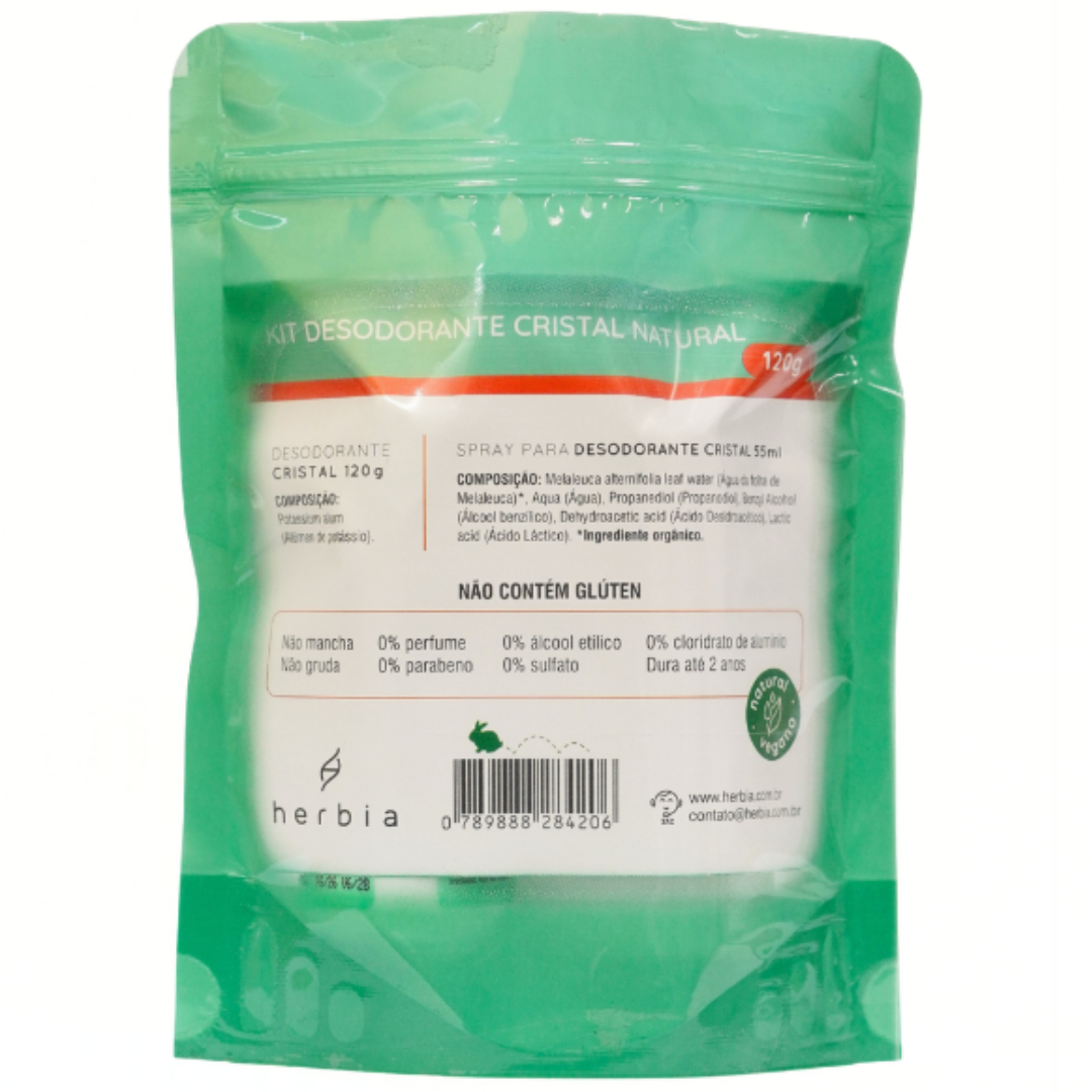 Kit Spray com Desodorante Cristal 120g + Zip Lock Herbia