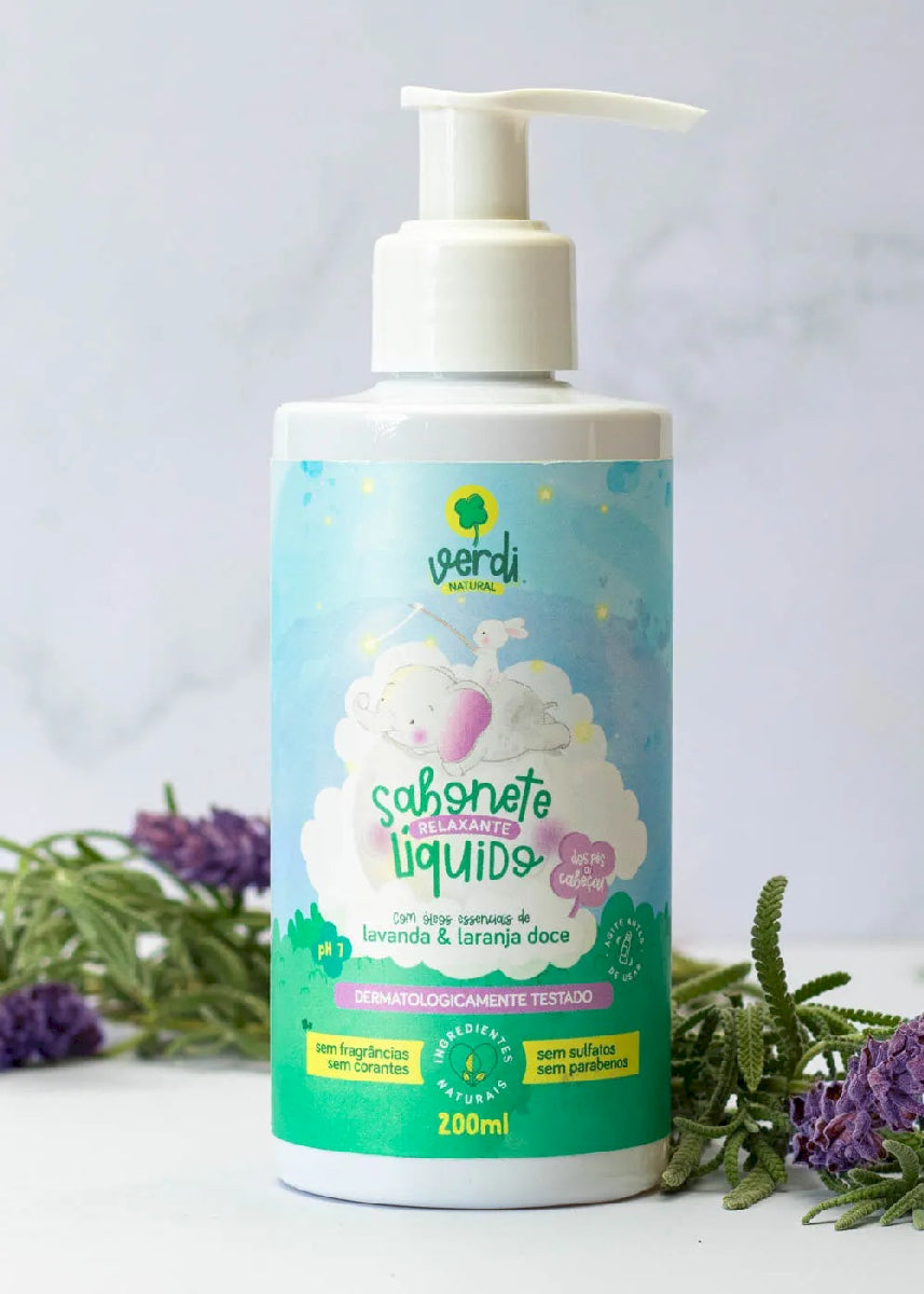Sabonete Líquido e Shampoo Infantil Relaxante com Óleos Essenciais de Lavanda e Laranja Doce