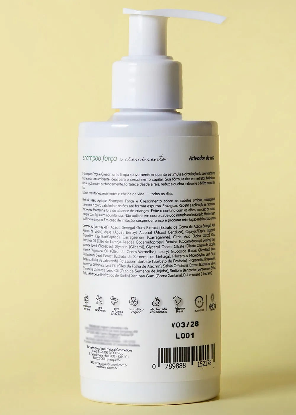 Shampoo Natural para Força e Crescimento Capilar Verdi 220ml