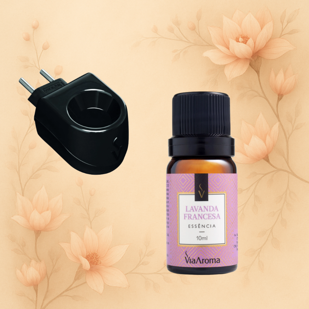Difusor Aromatizador Elétrico Standard Black + Essência Lavanda Francesa – Via Aroma