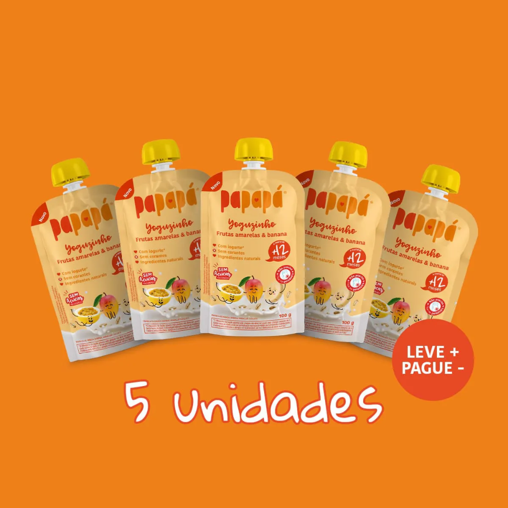 Kit 5 uni Papapa Yoguzinho Iogurte Frutas Amarelas e Banana 100g+12Meses