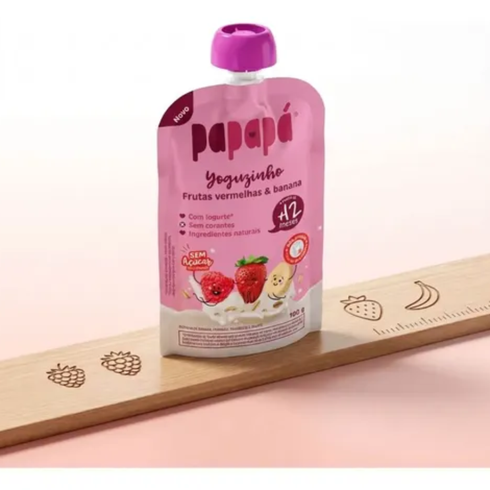 Kit 5 uni Papapa Yoguzinho Iogurte Frutas Vermelhas e Banana 100g+12Meses