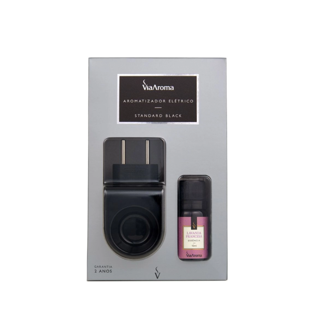 Difusor Aromatizador Elétrico Standard Black + Essência Lavanda Francesa – Via Aroma