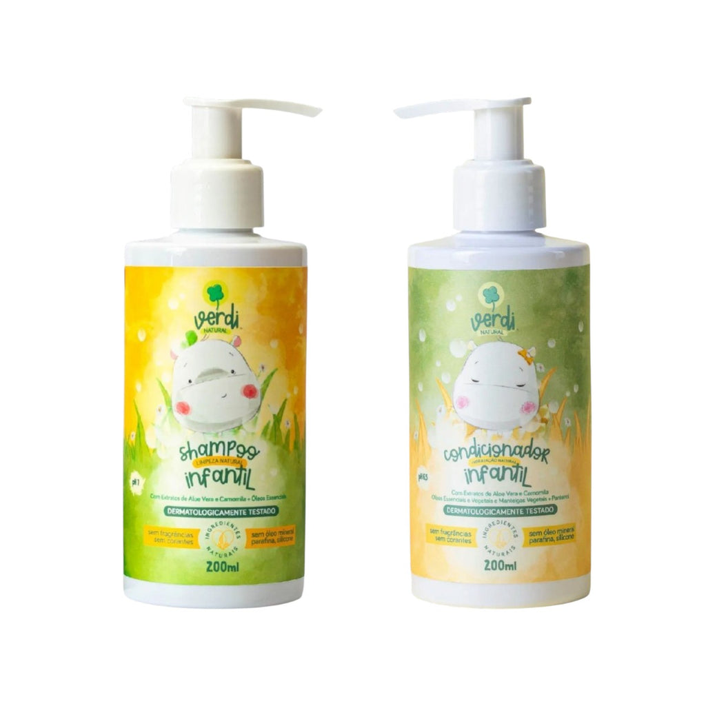 Kit Shampoo + Condicionador Infantil Aloe Vera  Camomila + Óleos Essenciais