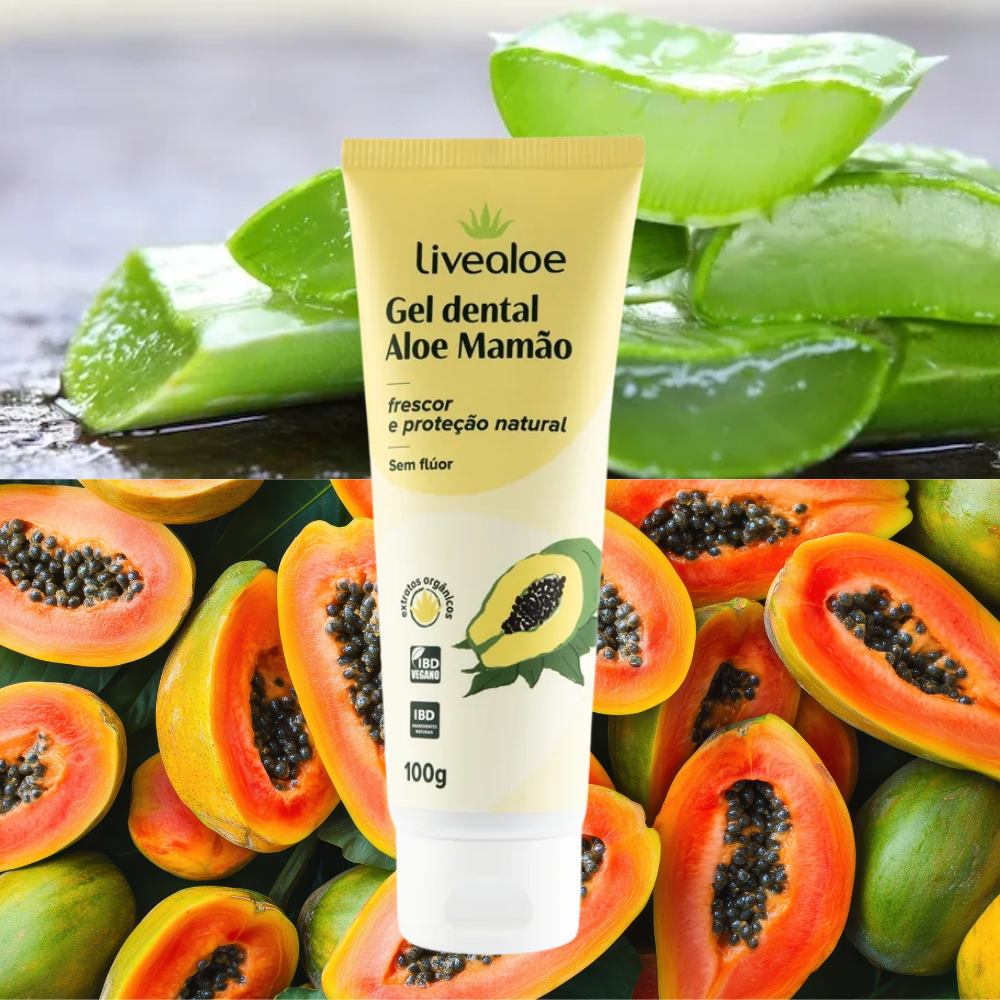 GEL DENTAL NATURAL ALOE MAMÃO 100 G Livealoe