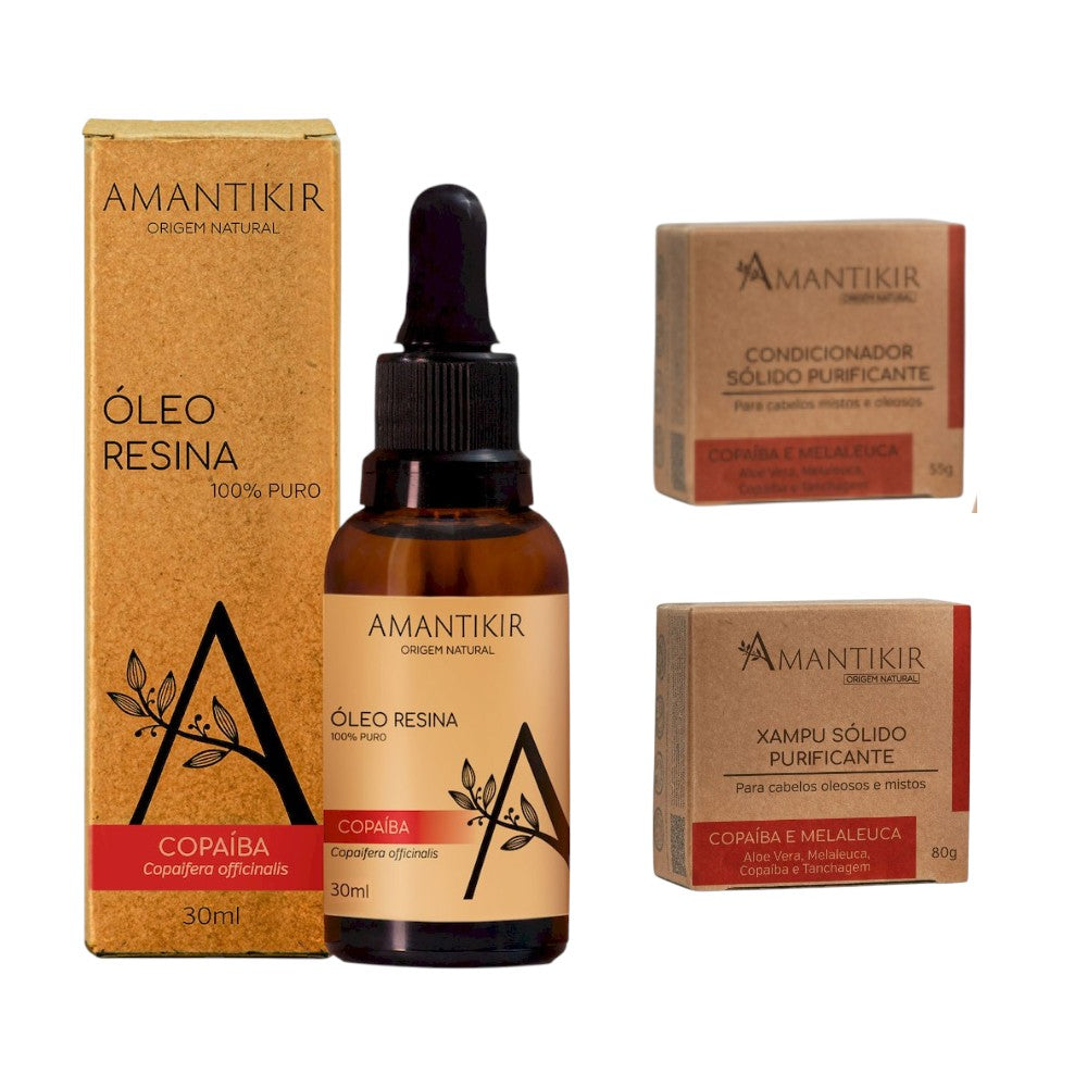 Kit Copaíba Completo Amantikir - Xampu Sólido + Condicionador e Óleo de Copaíba