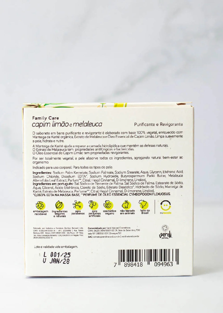 Sabonete Corporal Antisséptico Revigorante Melaleuca e Capim Limão