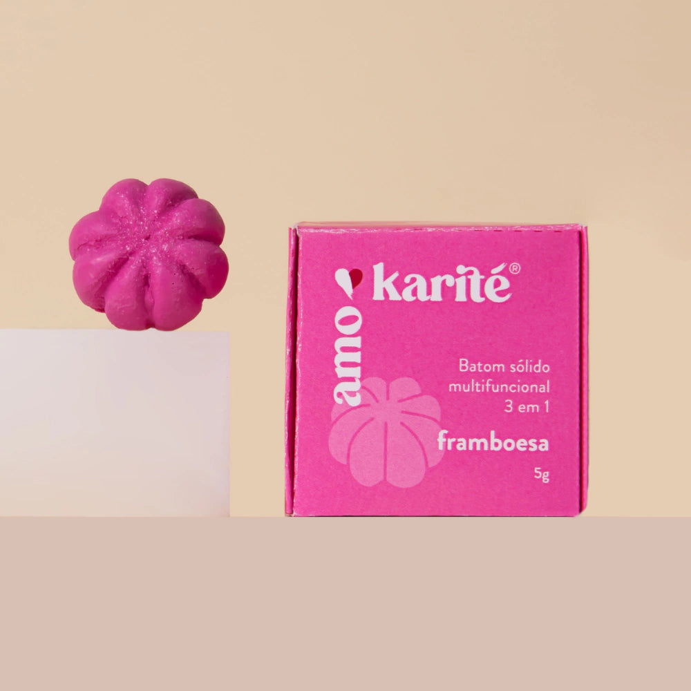 Batom Solido Multifuncional 3 em 1 AmoKarite Framboesa Natural Vegano