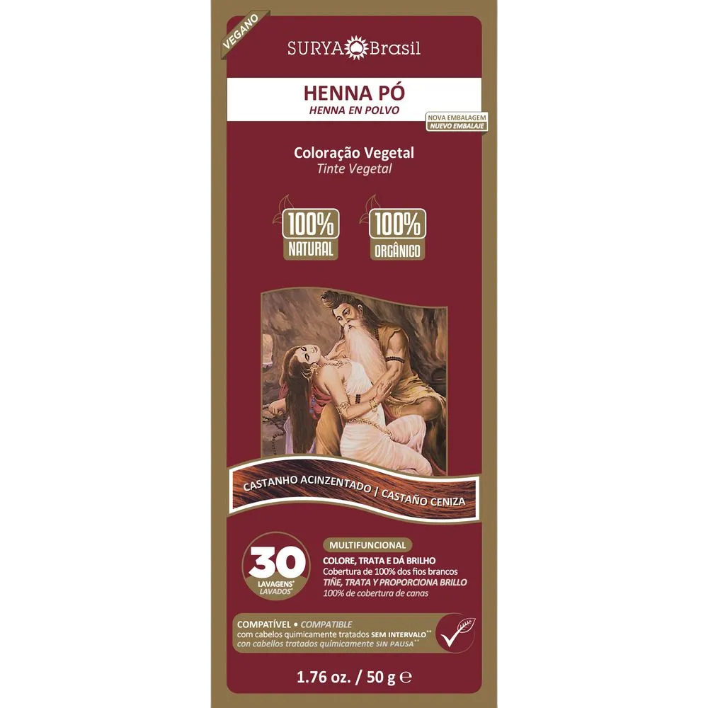 Henna Pó Castanho Acinzentado Surya Brasil 50g