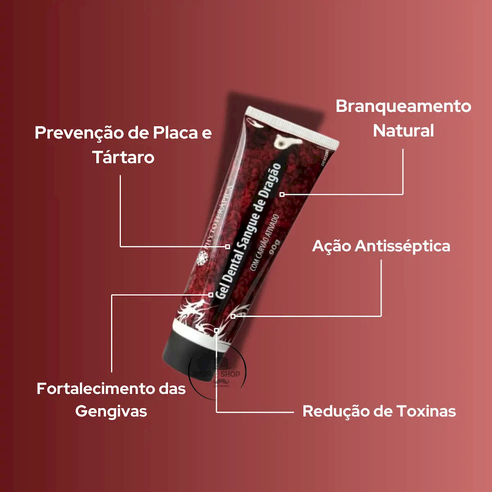 Gel Dental Sangue de Dragão Carvão Ativado Phytoterápica 90g
