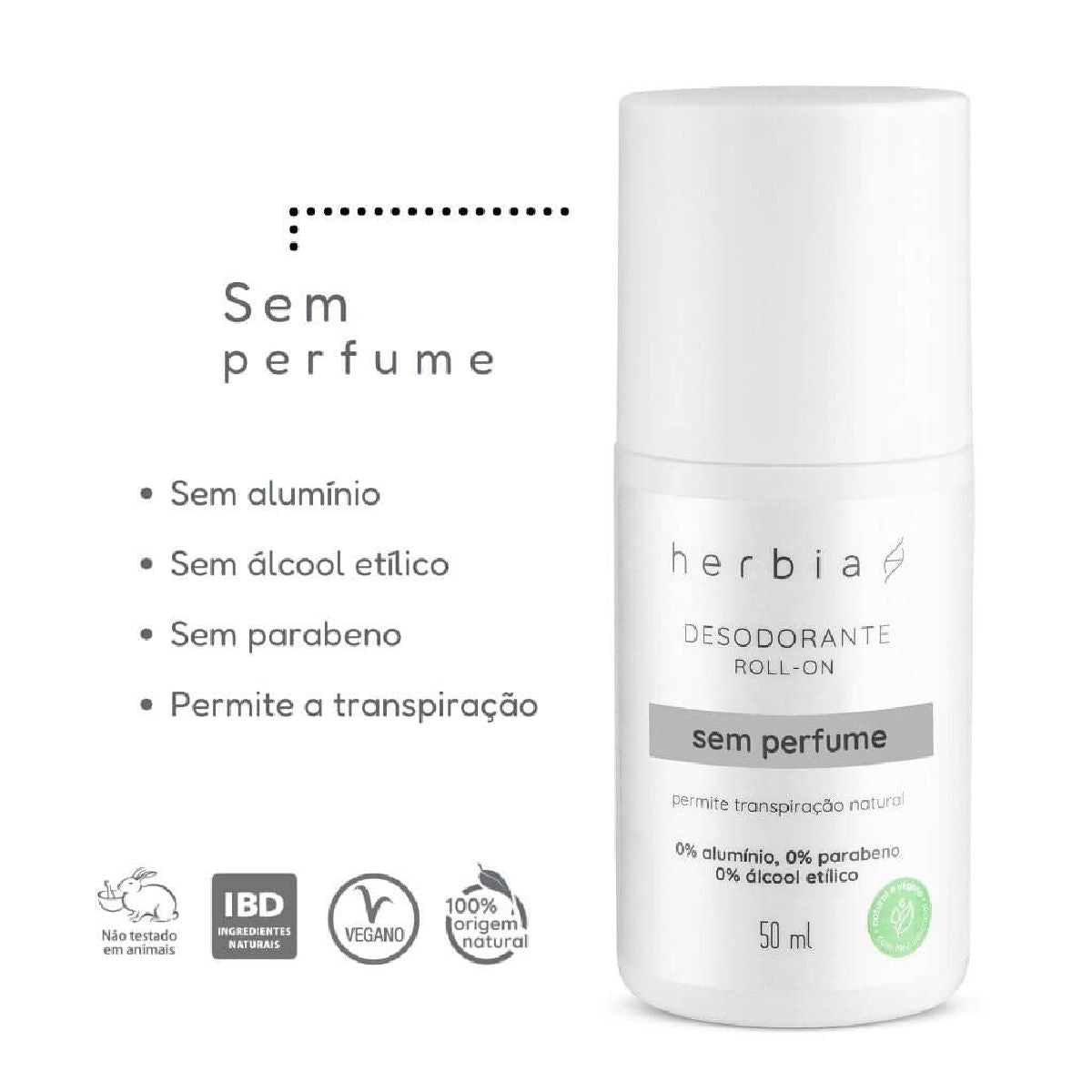 Desodorante Neutro, sem Perfume, Natural e Vegano, Herbia