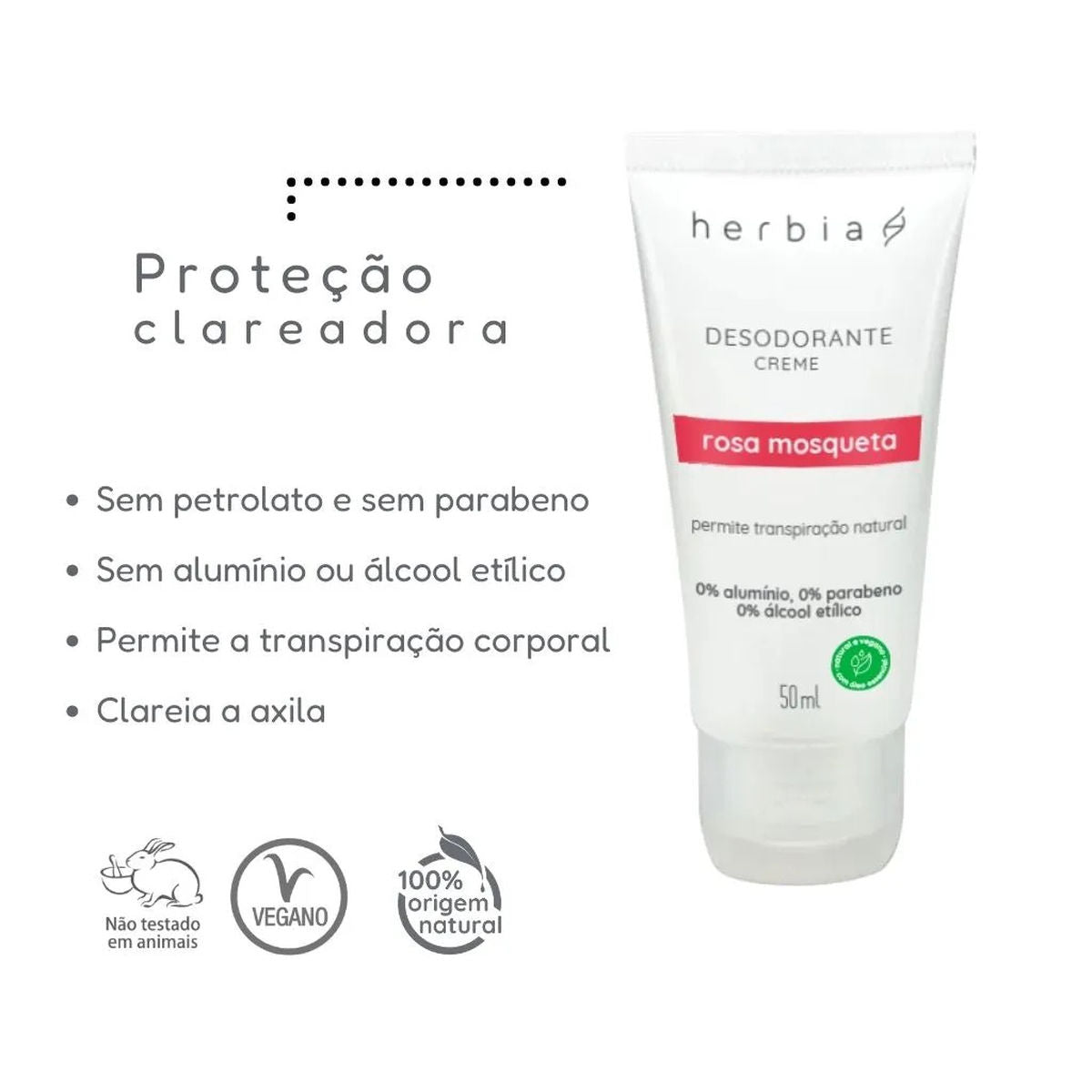 Desodorante Creme Clareador Rosa Mosqueta Herbia 50ml