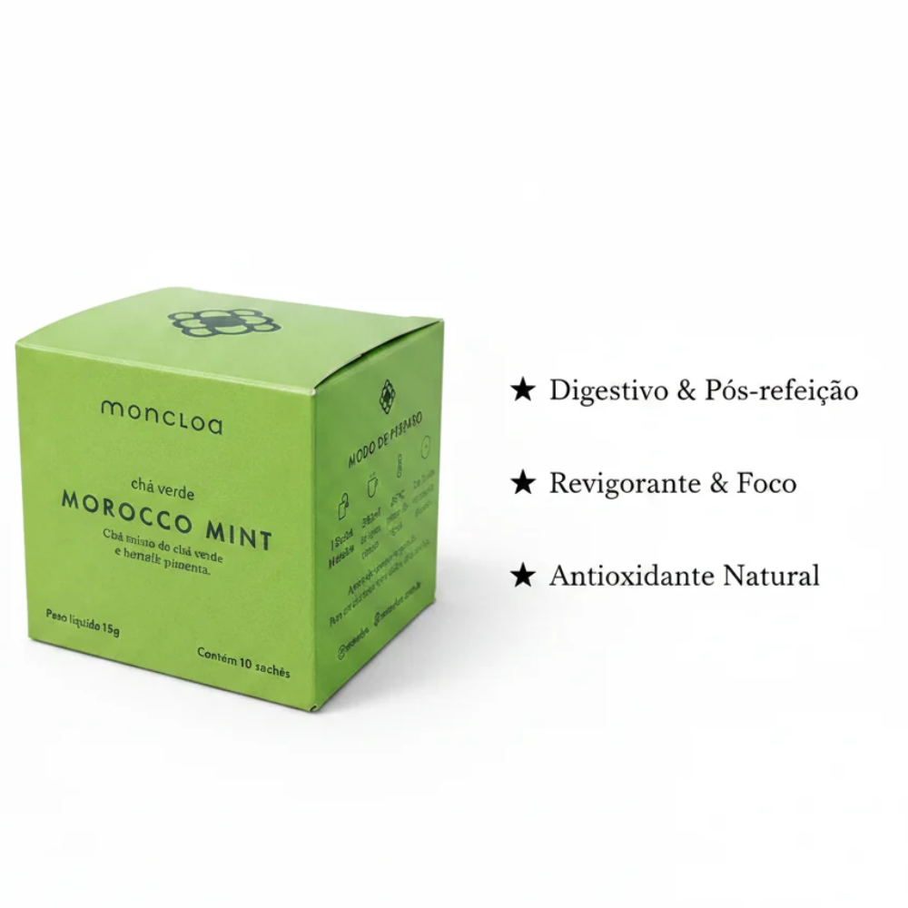 Chá Verde Morocco Mint Moncloa 15g caixa com 10 sachês