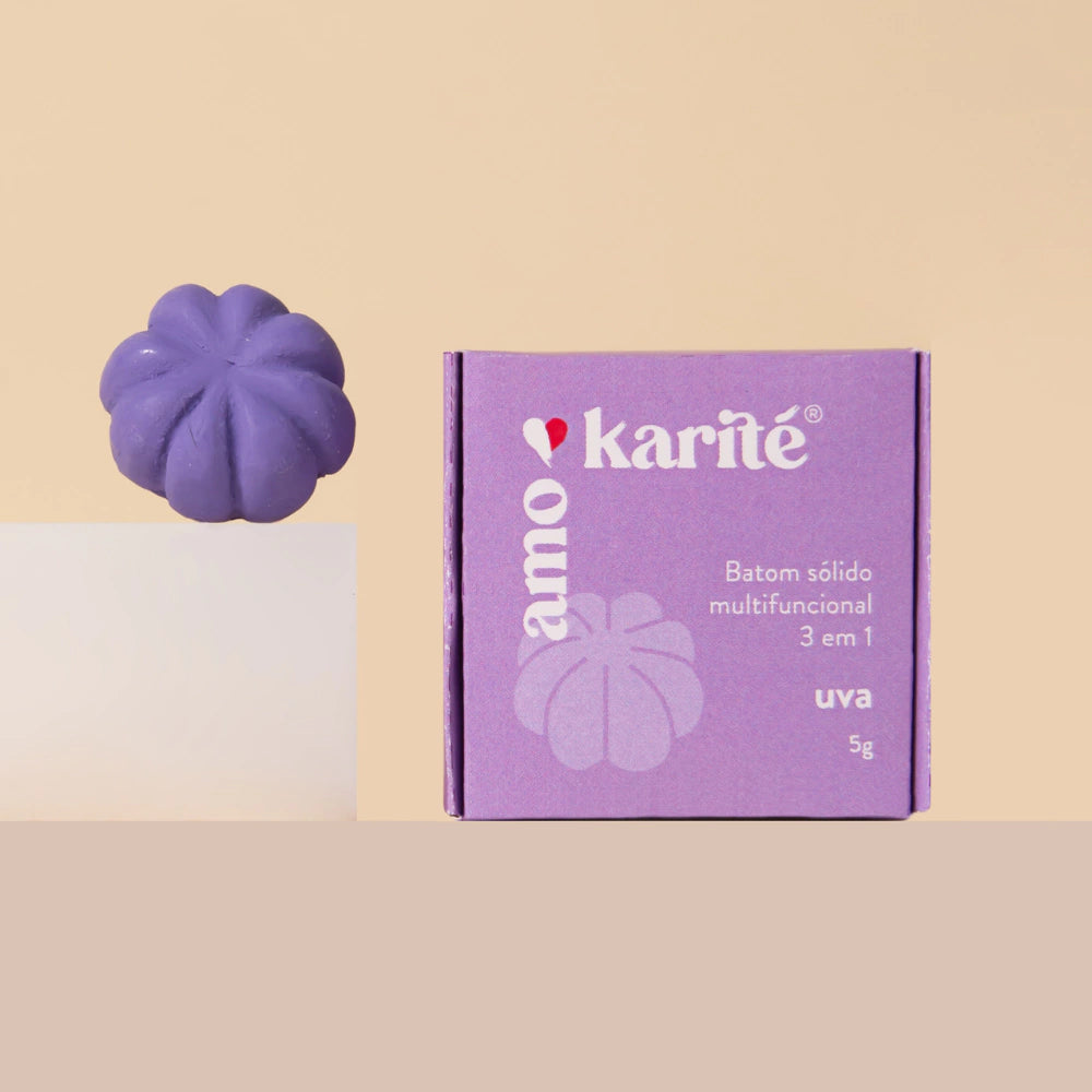 Batom Solido Multifuncional 3 em 1 AmoKarite Uva Natural Vegano