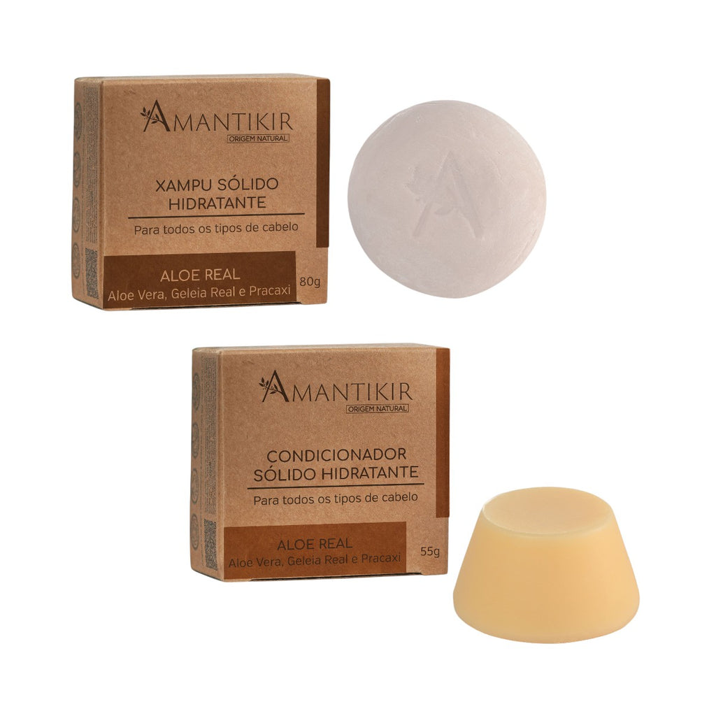 Kit Xampu + Condicionador Sólido Hidratante Aloe Real - Amantikir