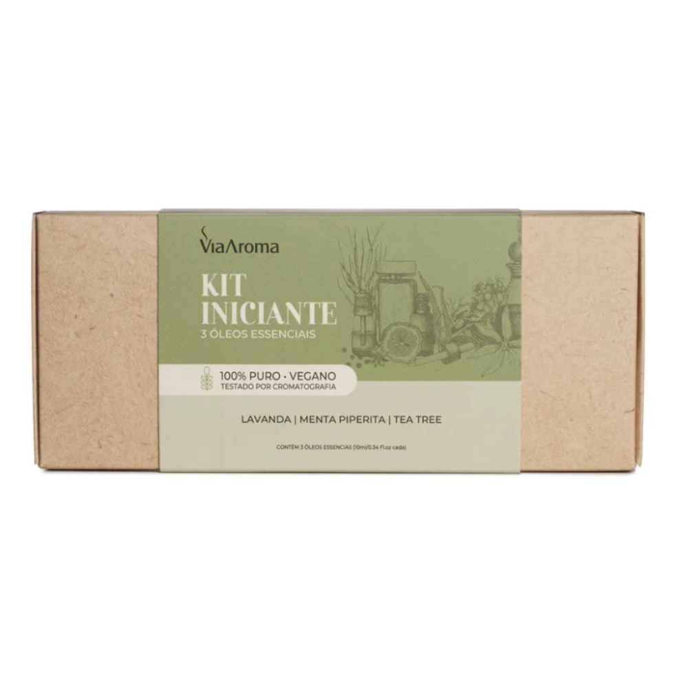 Kit 3 Óleos Essenciais Iniciante Via Aroma - Lavanda, Menta Piperita e Tea Tree