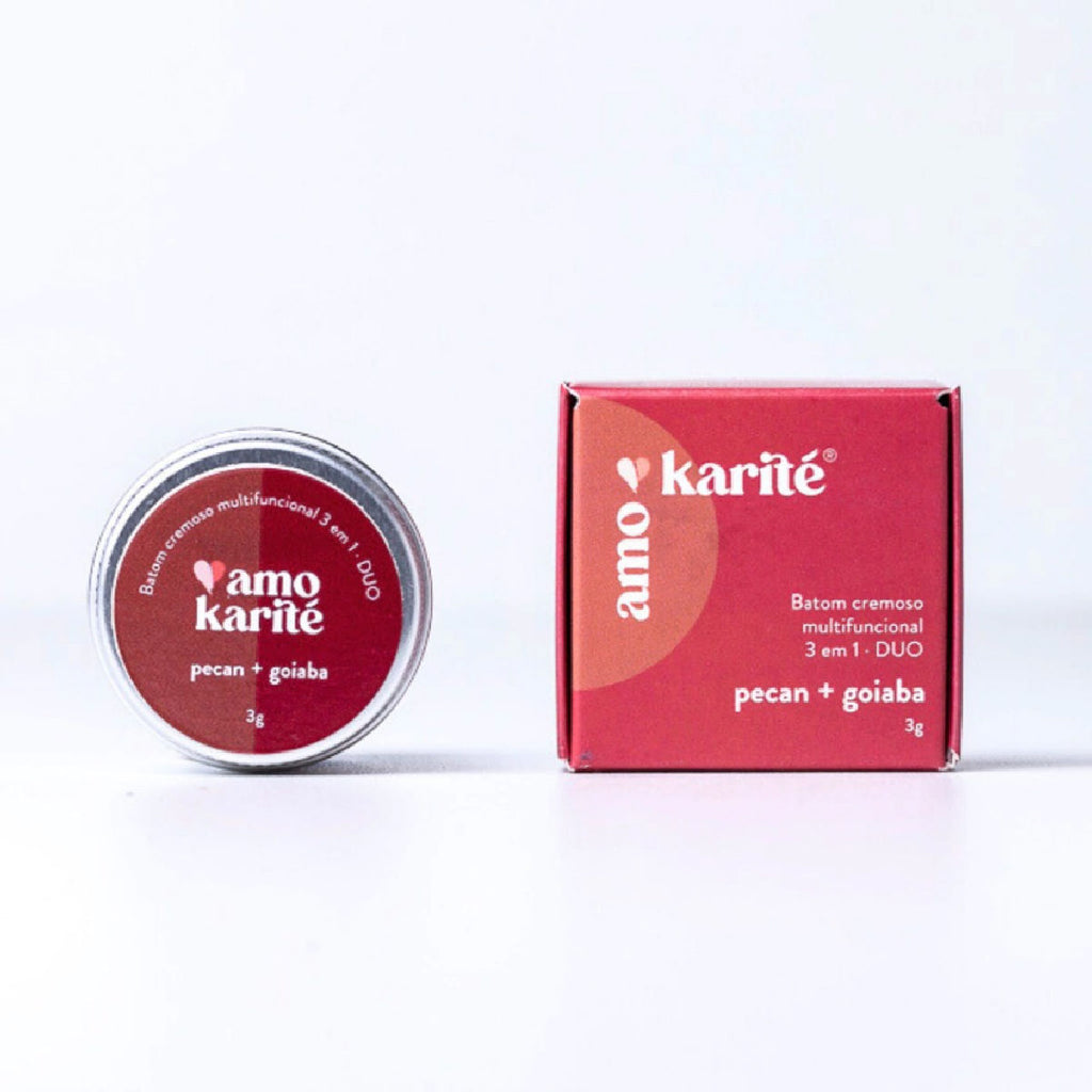DUO Batom Cremoso Multifuncional 3 em 1 Goiaba + Pecan AmoKarité