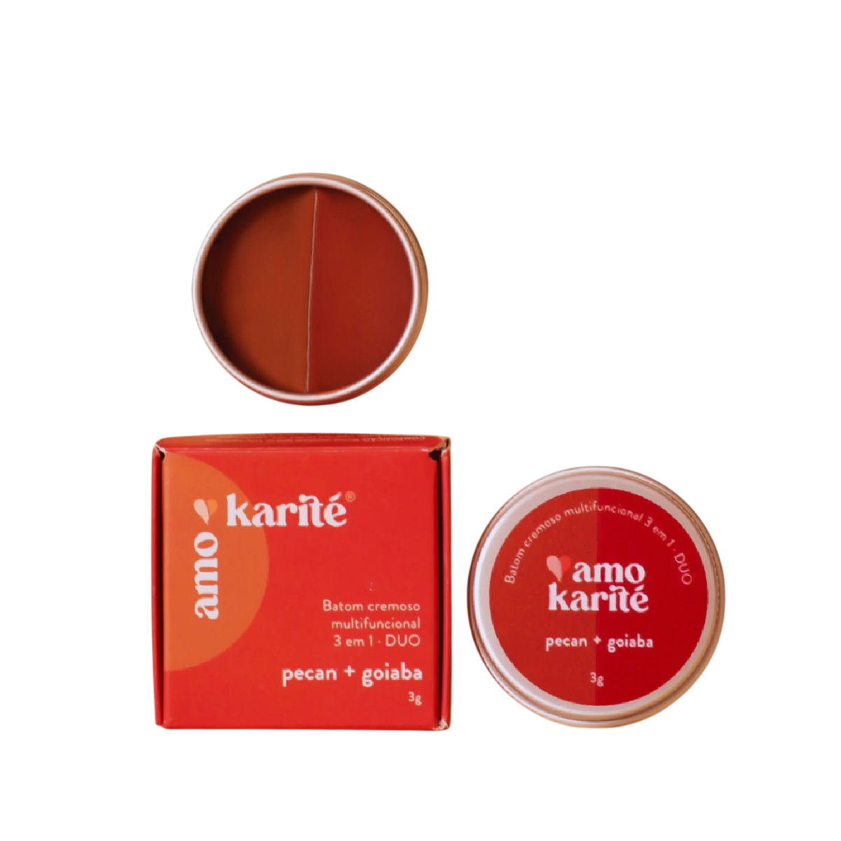 DUO Batom Cremoso Multifuncional 3 em 1 Goiaba + Pecan AmoKarité