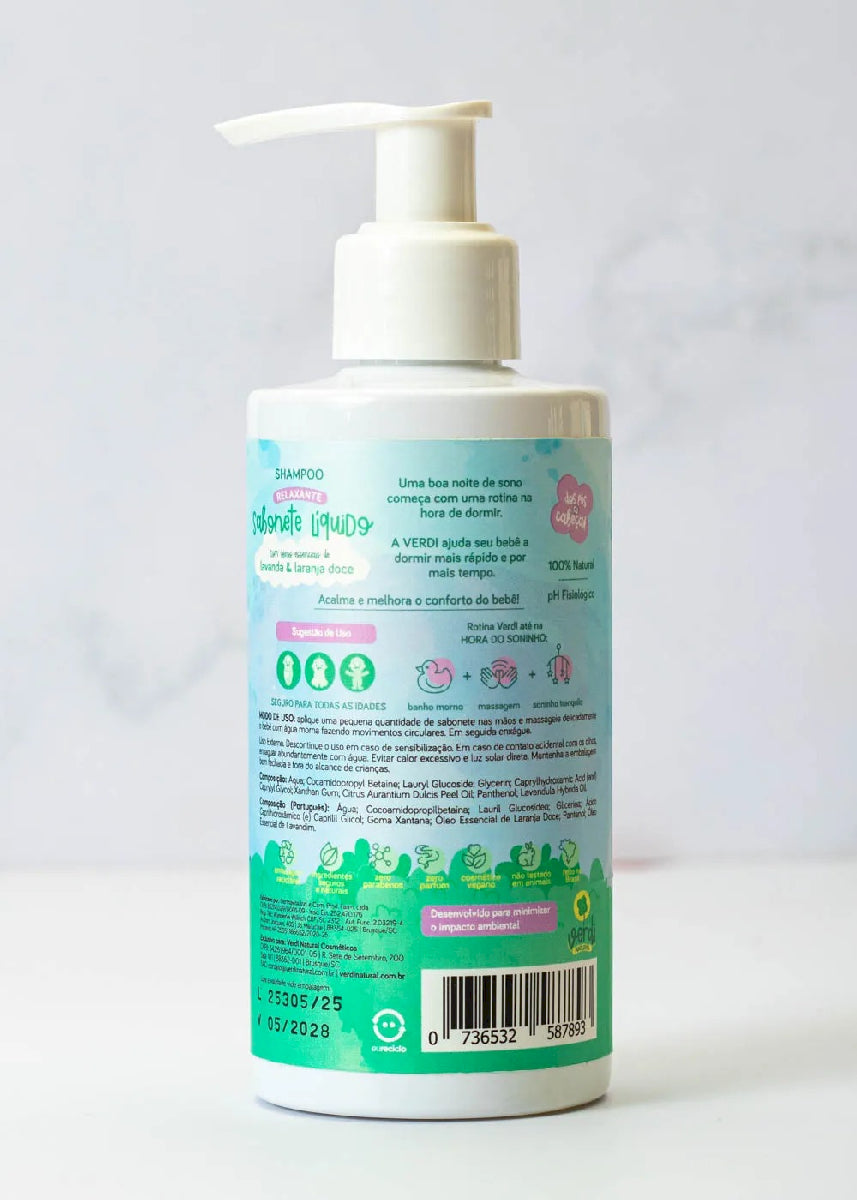 Sabonete Líquido e Shampoo Infantil Relaxante com Óleos Essenciais de Lavanda e Laranja Doce