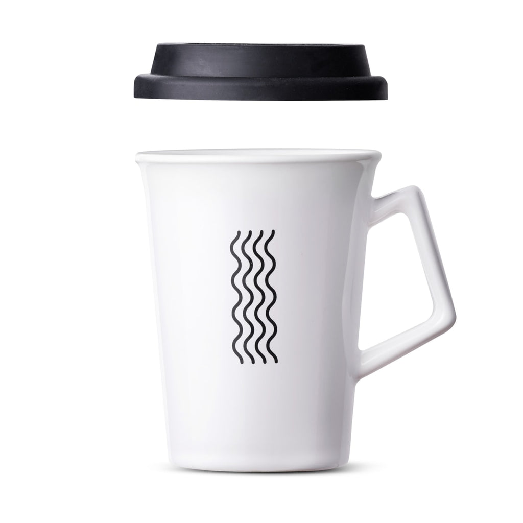 Caneca But First Tea Moncloa Branca 300ml com Tampa de Silicone Ceramica