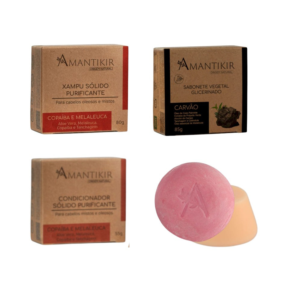 Kit Purificante Amantikir Xampu Condicionador Sabonete