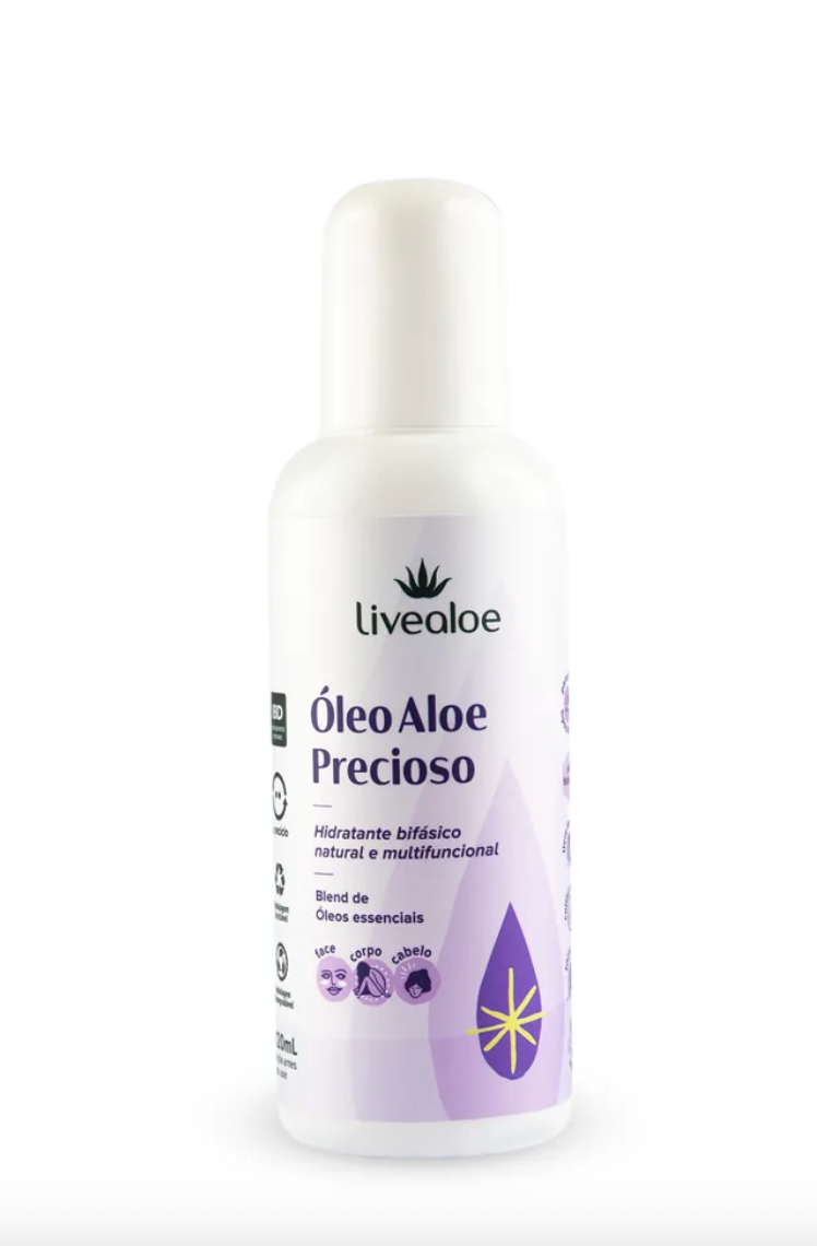 Oleo Aloe Precioso Livealoe 120ml - Oleo Bifasico Multifuncional Pele e Cabelo