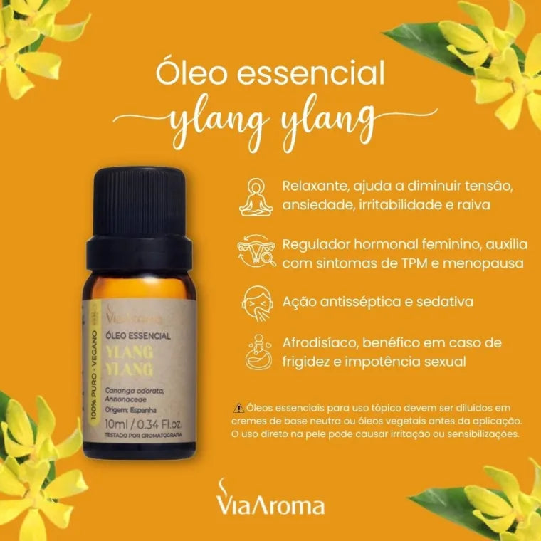 Oleo Essencial Ylang Ylang Via Aroma 10ml 100% Puro Natural Vegano