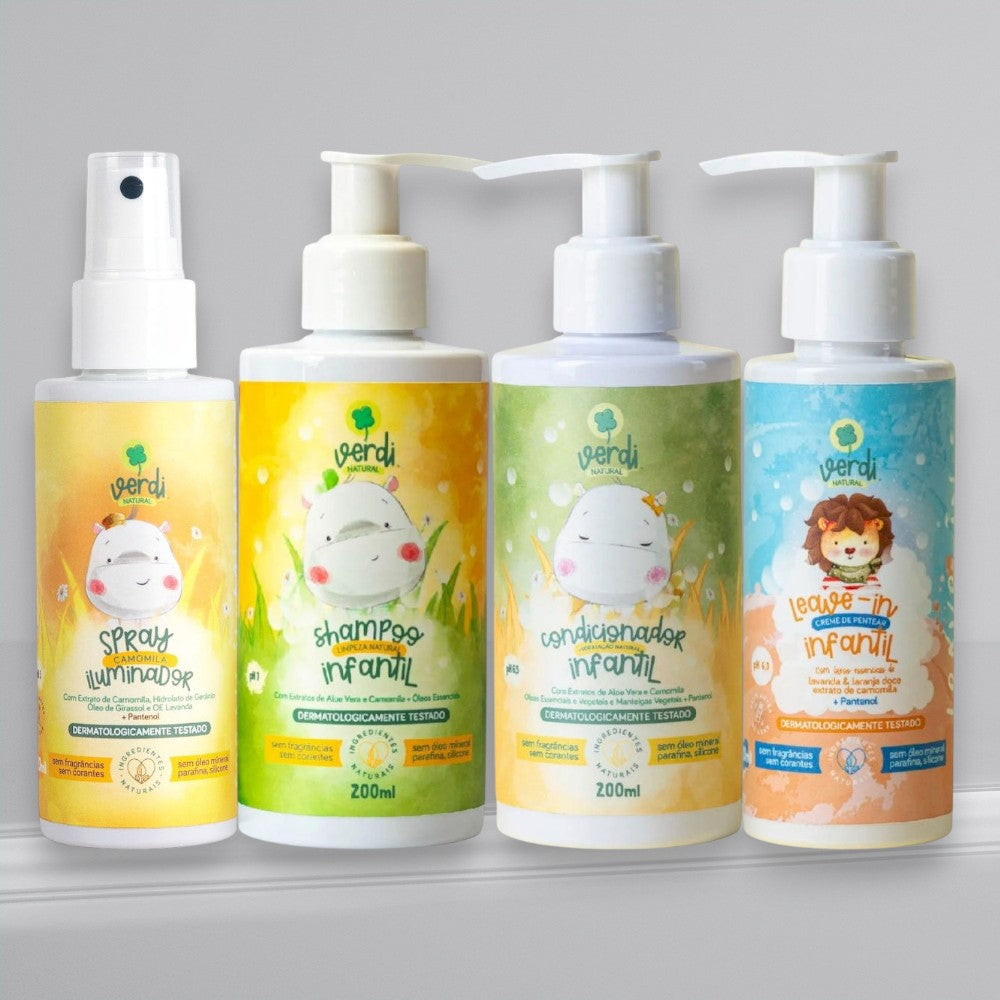 Kit Cabelo Infantil - Shampoo + Condicionador + Spray Clareador Verdi Natural
