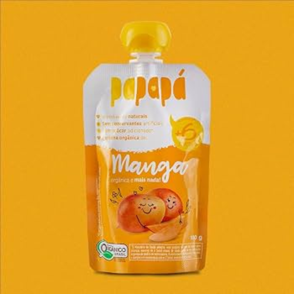 Kit 5 uni Papapa Papinha Orgânica Manga Sem Açúcar 100g+6Meses