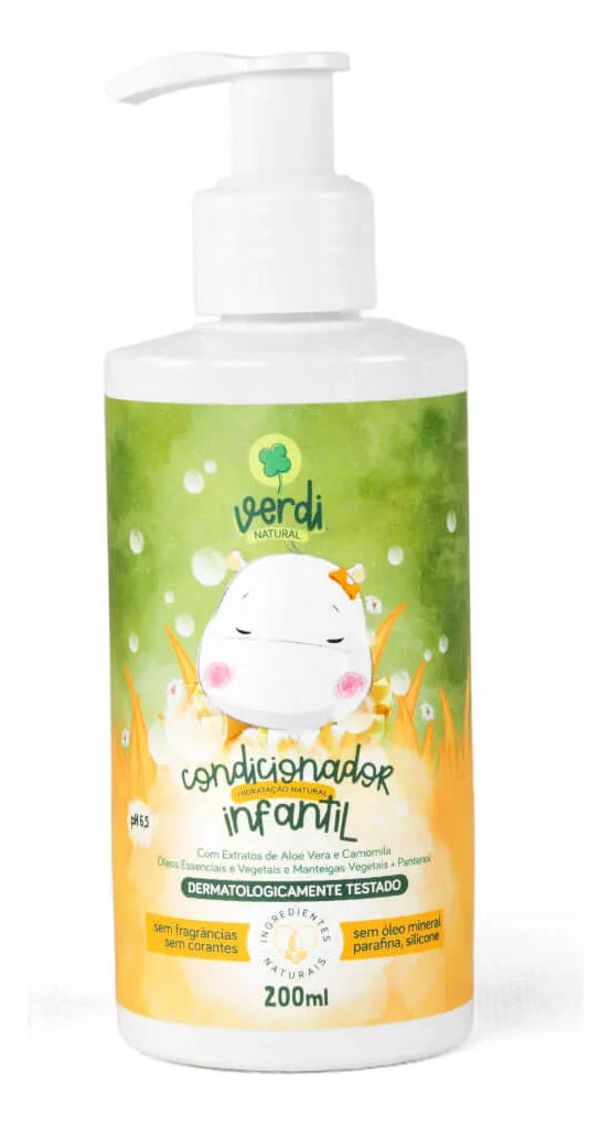 Condicionador Infantil Natural Extrato de Aloe Vera e Camomila Óleos Essenciais e Vegetais Manteigas e Pantenol