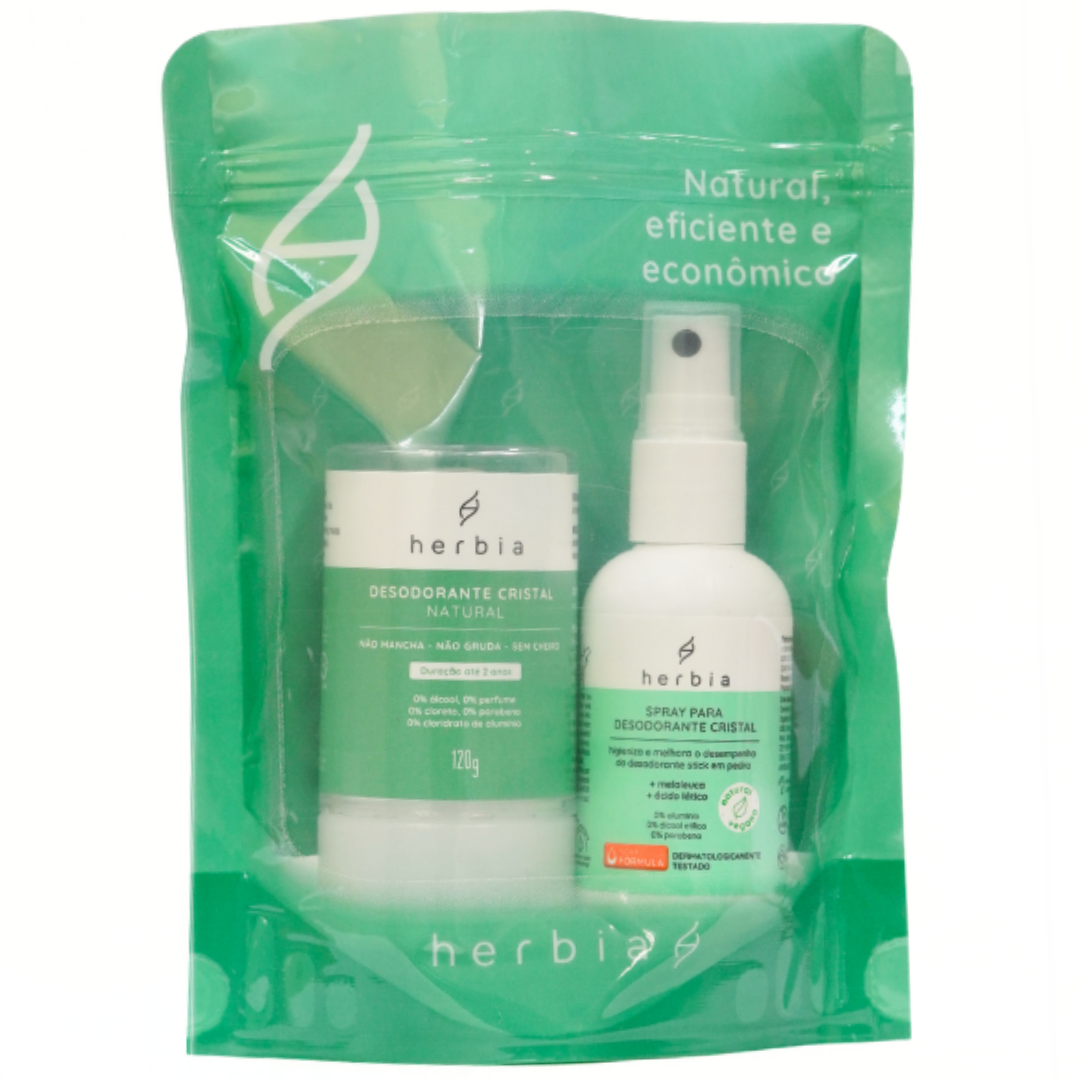 Kit Spray com Desodorante Cristal 120g + Zip Lock Herbia