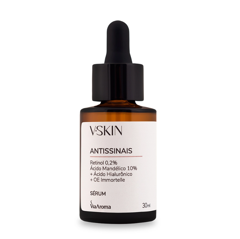 Sérum Antissinais com Retinol, Ácido Mandélico e Óleo Essencial Immortelle 30ml – Via Aroma V.Skin