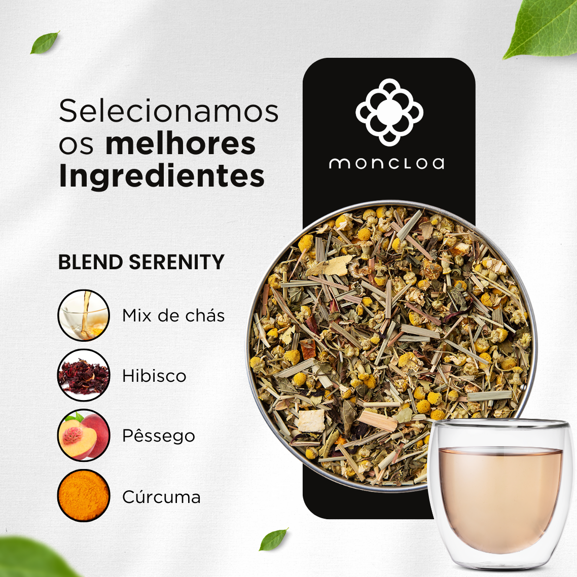 Cha Infusao de Ervas Serenity Moncloa Lata 45g Camomila Melissa Hibisco Pessego